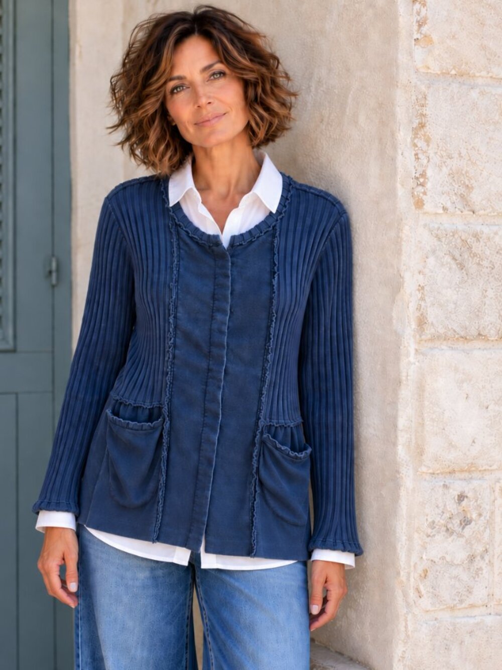 Distressed cotton cardigan, raw edges